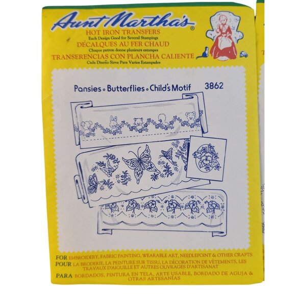 Aunt Marthas Hot Iron Transfer Patterns - Pansies Butterflies Cats Lot Of 3 - Picture 3 of 6